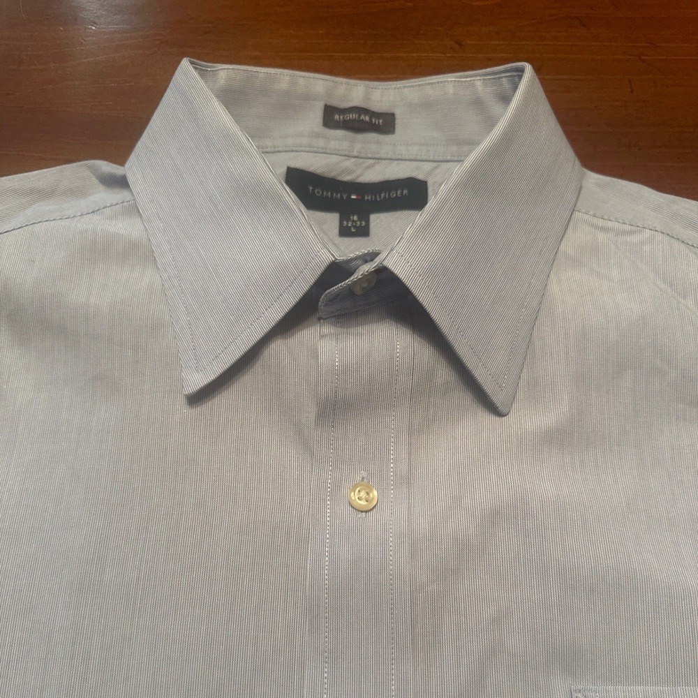 Tommy Hilfiger Dress Shirt Mens 16 32-33 Blue Excellent Micro Stripe Button Down